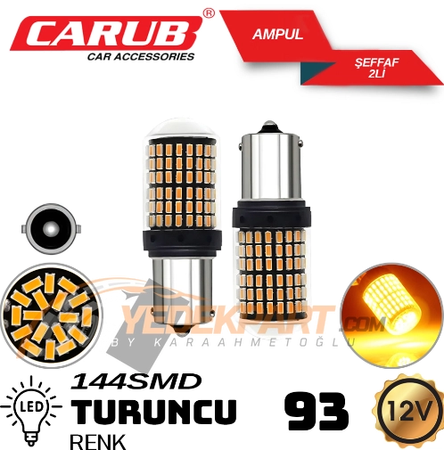 CARUB Ampul 12V 93 144 Led Şeffaf Turuncu